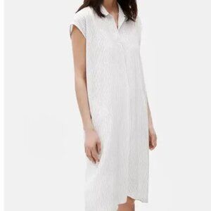 Eileen Fisher Silk Pinstripe Sleeveless Shirt Dress w/Slip L